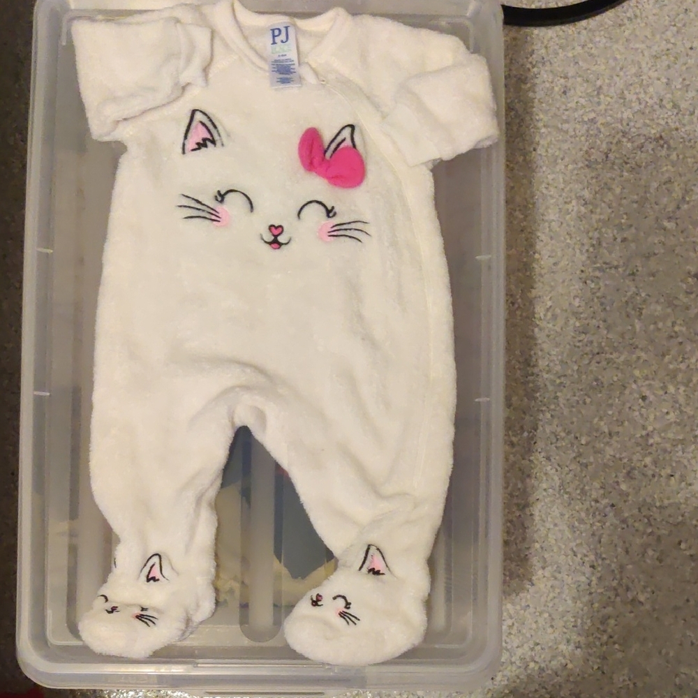 Cozy White and Pink Cat Footie Pajamas